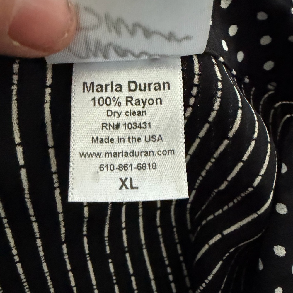 Marla Duran XL Black Rayon Art Polka Dot Collar | Floral Patch Detail | USA - Picture 14 of 16